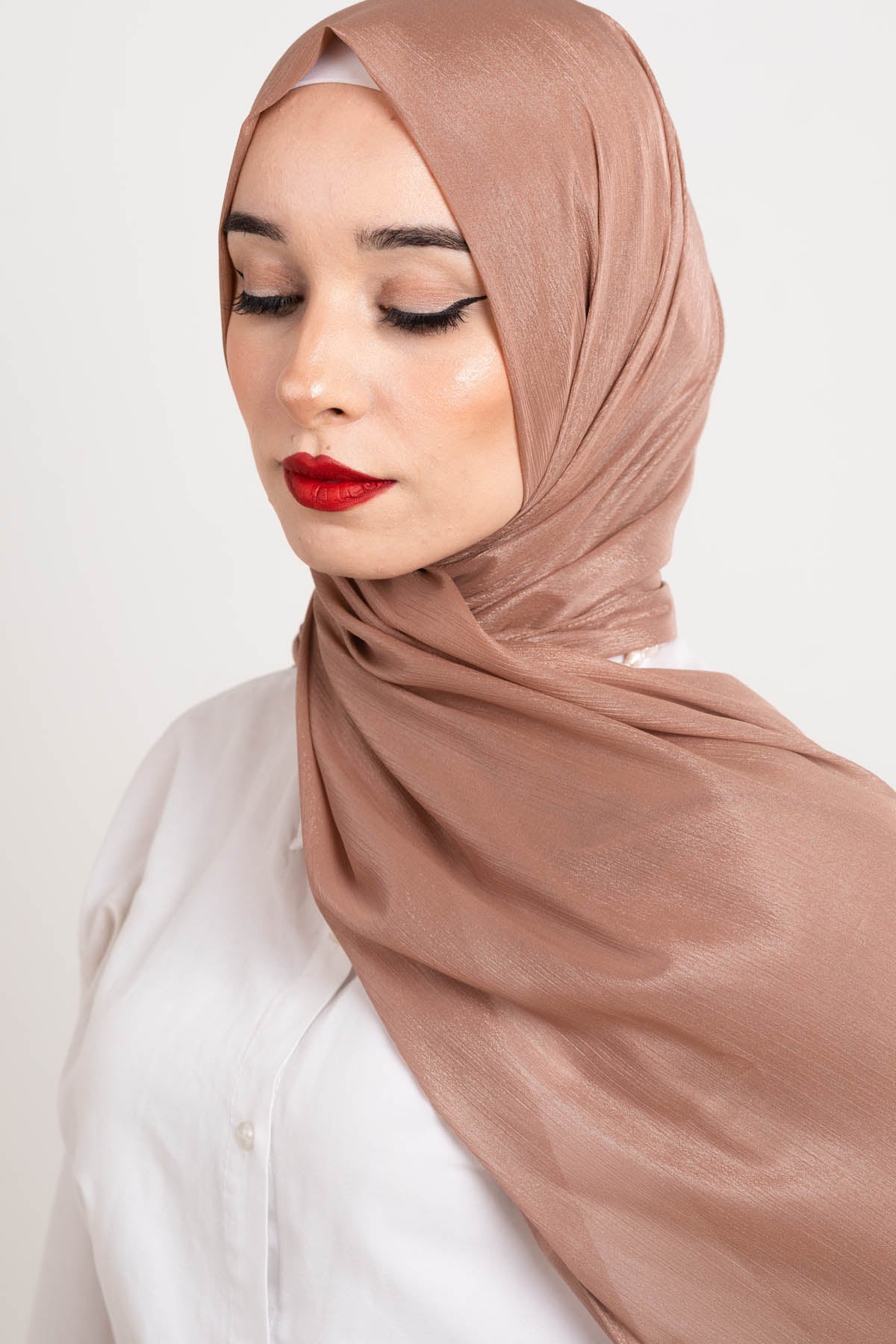 Deep Kasthuri Satin Shimmer Hijab – Aayla Hijabs